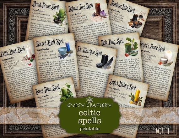 Celtic Witchcraft Spells Vol. 1: Printable Cards for Grimoire, Book Of Shadows, Witch Junk Journal