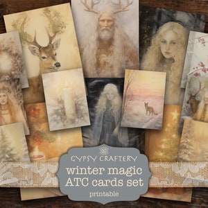 Winter Magic ATC Cards, Yule Junk Journal Cards, Christmas Ephemera, Digital Download, Scrapbooking, Collage Sheet, Yuletide Art