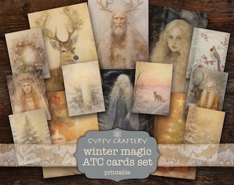 Cartes ATC magie hivernale, cartes pour le journal indésirable de Noël, éphémères de Noël, téléchargement numérique, scrapbooking, feuille de collage, art de Noël