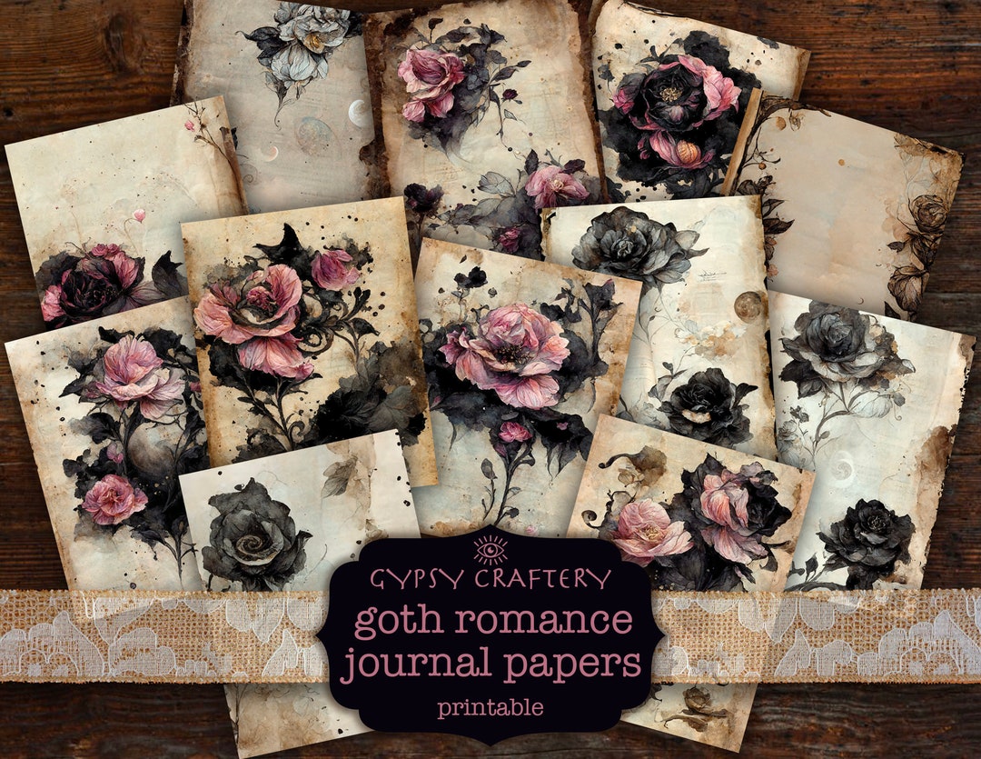 Vintage Gothic Junk Journal Kit, Printable Pages, Ephemera, Bookmarks, ATC  Cards, Journaling Supplies, Moon, Roses, Skull 