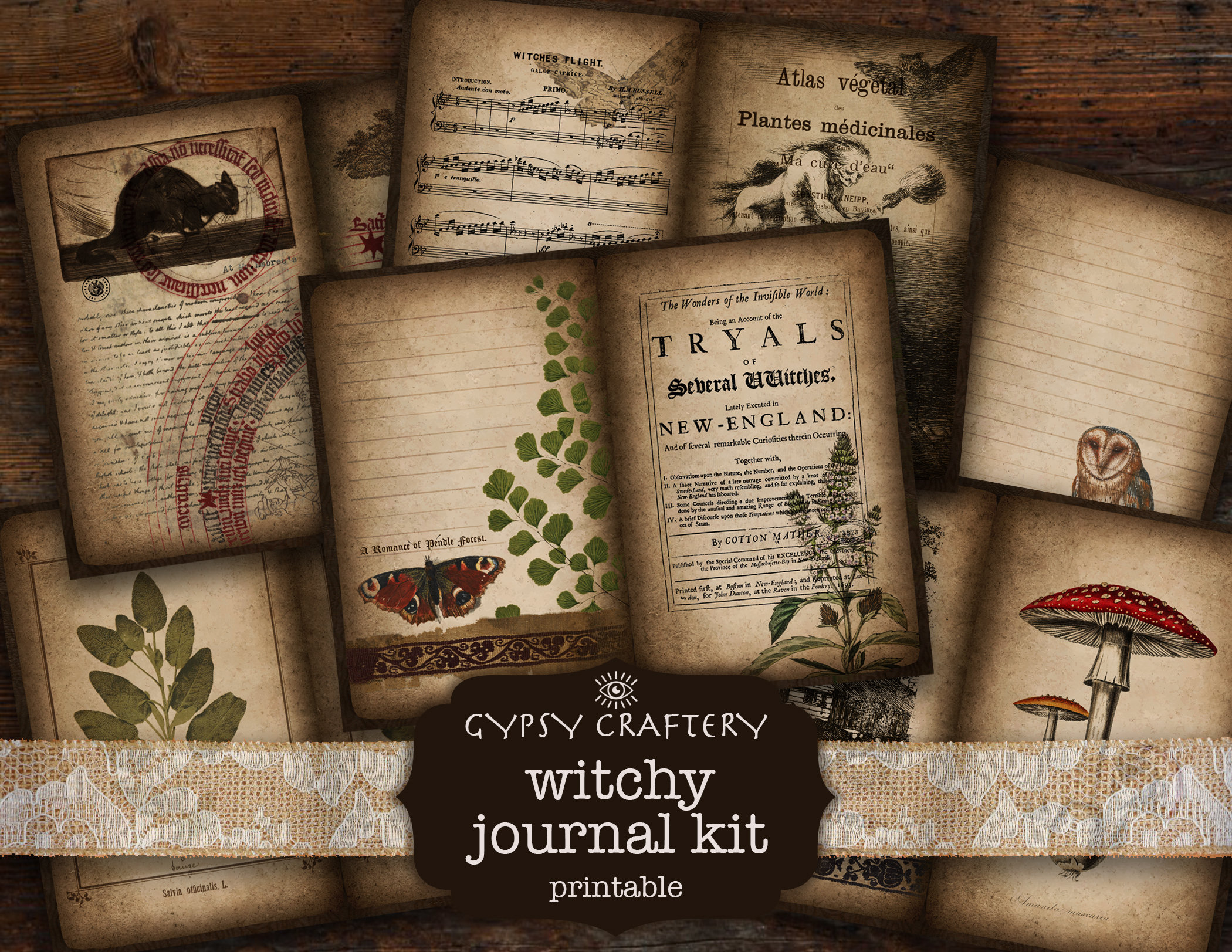 Witchy Junk Journal Kit, Printable Grimoire Pages, Paper Pack, Ephemera ...