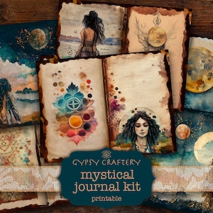 Kit de diario basura místico, kit digital imprimible, paquete de material efímero, suministros para álbumes de recortes, manualidades con papel, bruja bohemia mágica