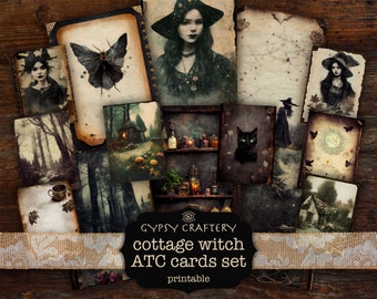 Cottage Witch Printable ATC Cards, Junk Journal (Digital Download)