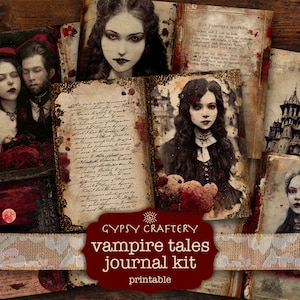 Kit de journal indésirable Vampire Tales, kit de journal indésirable gothique, journal imprimable, éphémères, signets, cartes ATC, scrapbooking, papier numérique