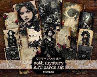Goth Mystery ATC Cards, Junk Journal Ephemera (Digital Download)
