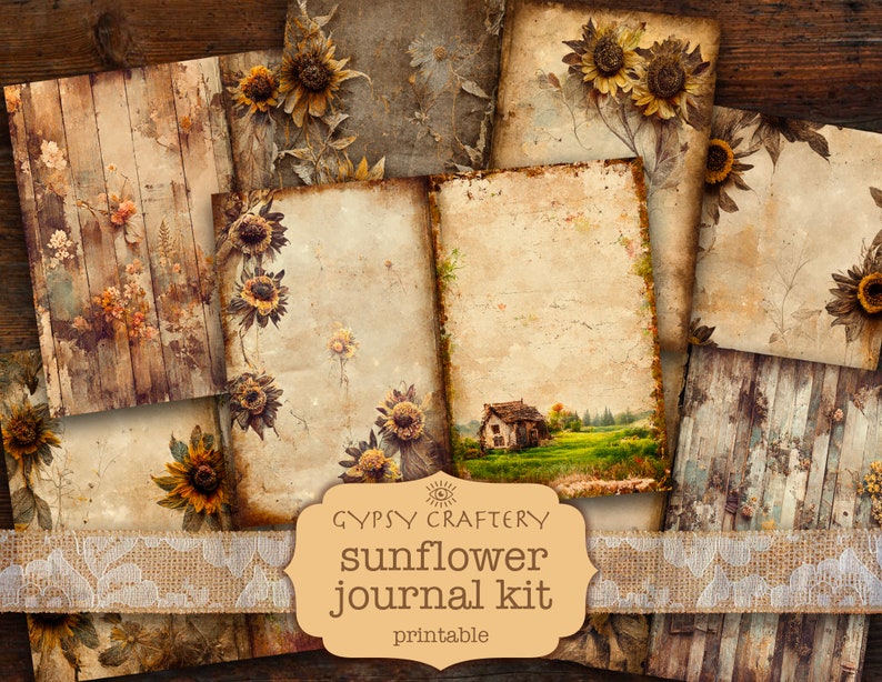 Sunflower Junk Journal Kit Digital Download Printable Pages Etsy