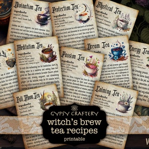 Receitas de chá de infusão de bruxa, páginas Bos para impressão, livro das sombras, páginas de grimório, bruxaria, chá de ervas, livro de bruxa, diário de bruxa