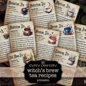 Witch’s Brew Tea Recipes, Printable Bos Pages, Book of Shadows, Grimoire Pages, Witchcraft, Herbal Tea, Witch Book, Witch Journal