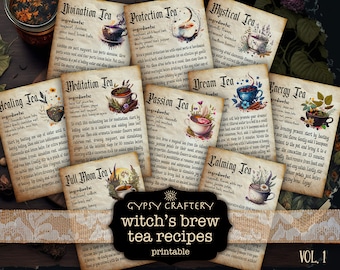 Witch’s Brew Tea Recipes, Printable Bos Pages, Book of Shadows, Grimoire Pages, Witchcraft, Herbal Tea, Witch Book, Witch Journal