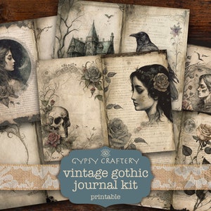 Vintage Gothic Junk Journal Kit, Printable Ephemera, ATC Cards (digital ...
