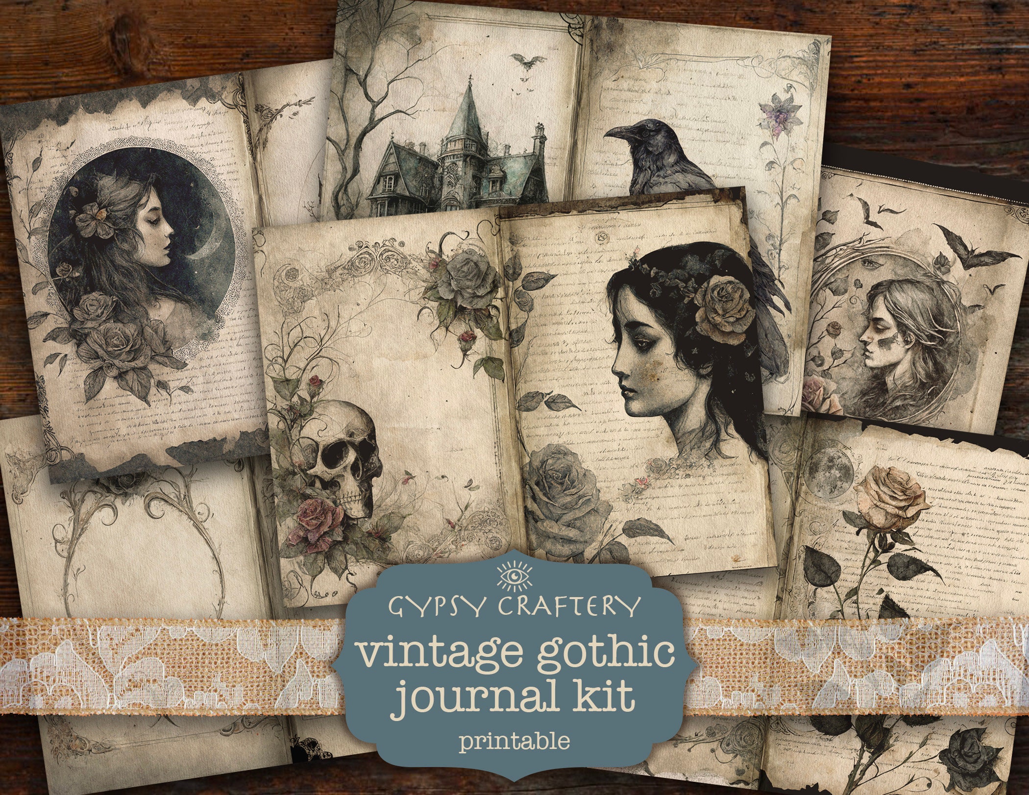 Victorian Goth Junk Journal Kit, Digital Download, Gothic Junk Journal  Supplies, Journal Pages, Ephemera, Bookmarks, ATC Cards 