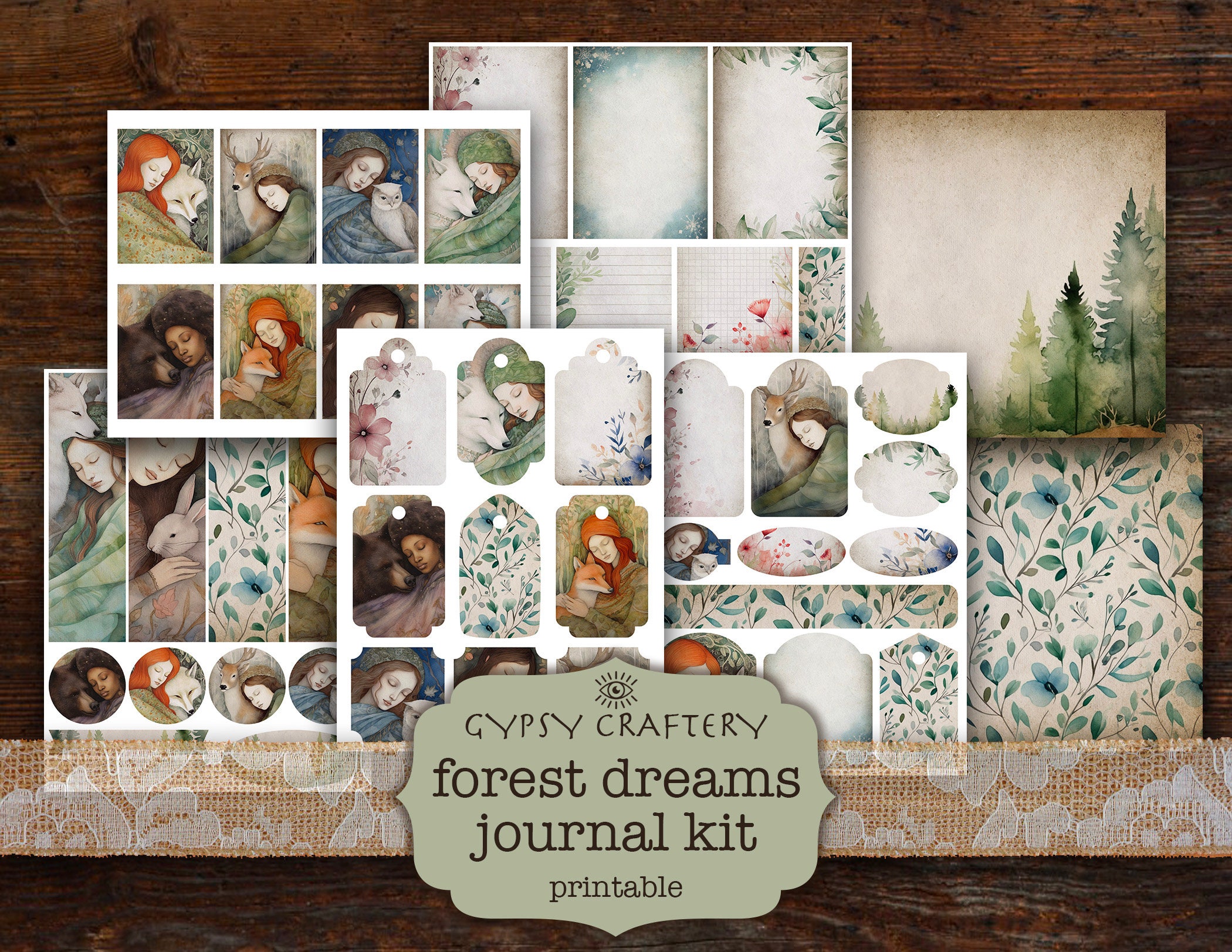 Forest Dreams Junk Journal Kit, Woodland Animals Ephemera (printable ...