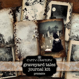 Graveyard Tales Junk Journal Kit, Printable Journal, Ephemera, Tags, Scrapbook Paper, Dark, Goth, Horror, Halloween, Craft Kit