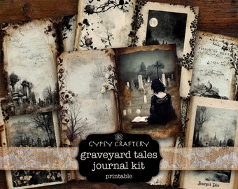 Graveyard Tales Junk Journal Kit, Goth Horror Ephemera (Printable)