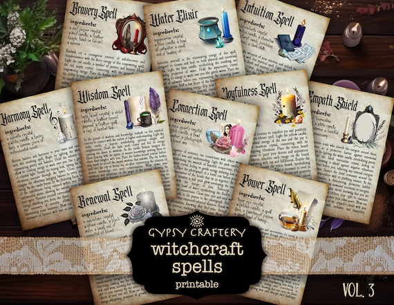 Witchcraft Spells Vol. 3: Printable Cards for Grimoire, Book Of Shadows, Witch Junk Journal