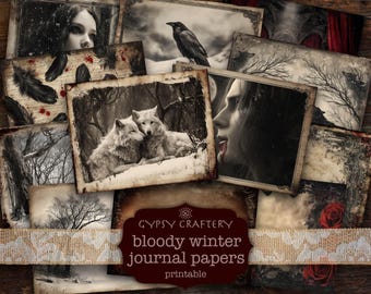 Bloody Winter Junk Journal Papers, Gothic Witchy Scrapbook Pages (Digital Download)