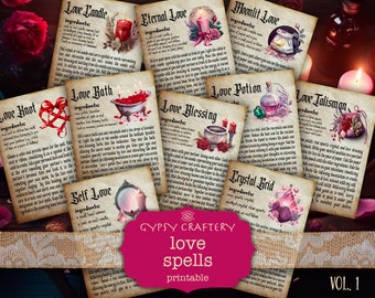 Liebeszauber Band 1: Druckbare Karten für Grimoire, Buch der Schatten, Hexen-Junk-Journal