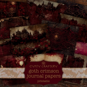Goth Crimson Junk Journal Papers, Printable Background Pages, Dark Gothic Theme Digital Paper, Witchy, Collage, Card Making