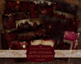 Goth Crimson Junk Journal Papers, Dark Witchy Collage (Printable)