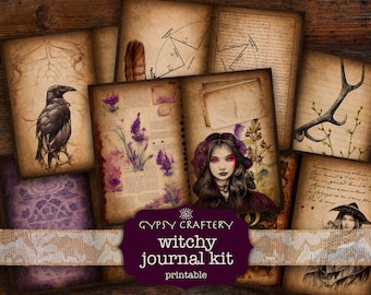 Witchy Junk Journal Kit, Ephemera, Grimoire Pages (Digital Paper)