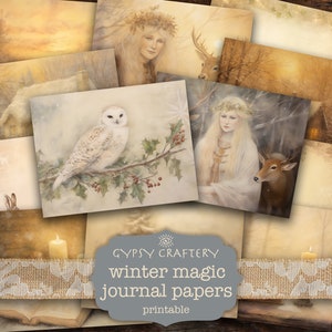 Winter Magic Junk-dagboekpapier, afdrukbare dagboekpapier. Winterscrapbooking, inspiratie kerstjournaal, kerstcollage