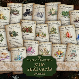 Cartas de hechizos de Yule, páginas de grimorio, libro de las sombras, diario basura de brujas, material efímero imprimible, Bos, brujería, descarga digital