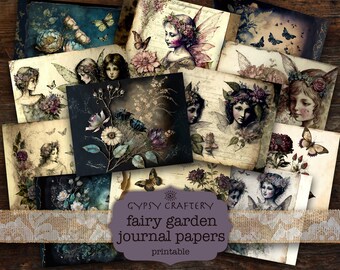 Páginas para diario creativo de jardín de hadas, papel floral vintage (papel digital)