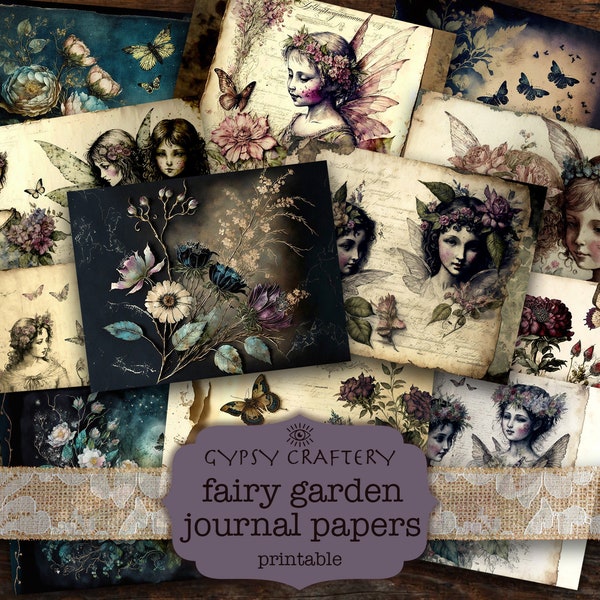 Fairy Garden Junk Journal Papers, Printable Journal Pages, Digital Paper, Scrapbooking, Vintage Fairies, Botanical, Floral, Magical