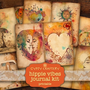 Hippie Vibes Junk Journal Kit, Digital Download, Printable Pages, Ephemera, Bookmarks, ATC Cards, Scrapbooking, 60s, Trippy, Bohemian