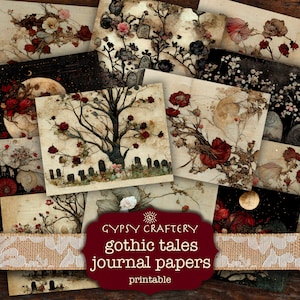 Gothic Tales Junk Journal Papers, Printable Journal Pages, Digital Paper Pack, Scrapbook, Dark, Goth, Witchy, Floral