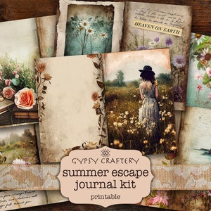 Kit diario Summer Escape Junk, pagine stampabili, effimere, segnalibri, biglietti ATC, shabby, country, rustico, giardino, floreale, sognante