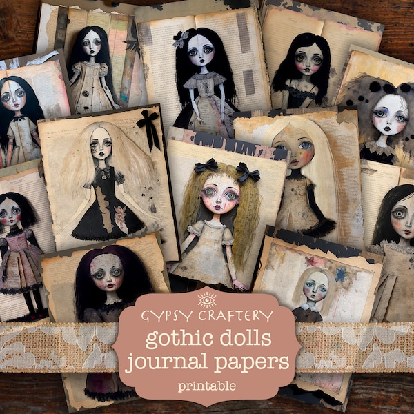 Gothic Dolls Junk Journal Seiten, druckbare Journal Papiere, Journal Zubehör, Scrapbooking, Collage, Art Journal, Halloween, Horror