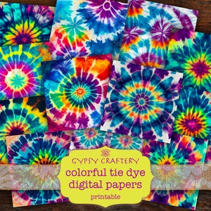 Colorful Tie Dye Digital Paper Pack, Rainbow Tie Dye Pattern, Backgrounds, Digital Download, Scrapbook Paper, Boho, Hippie