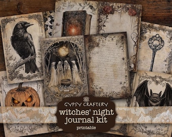 Witches Night Junk Journal Kit, Vintage Witchcraft Ephemera (Digital Download)