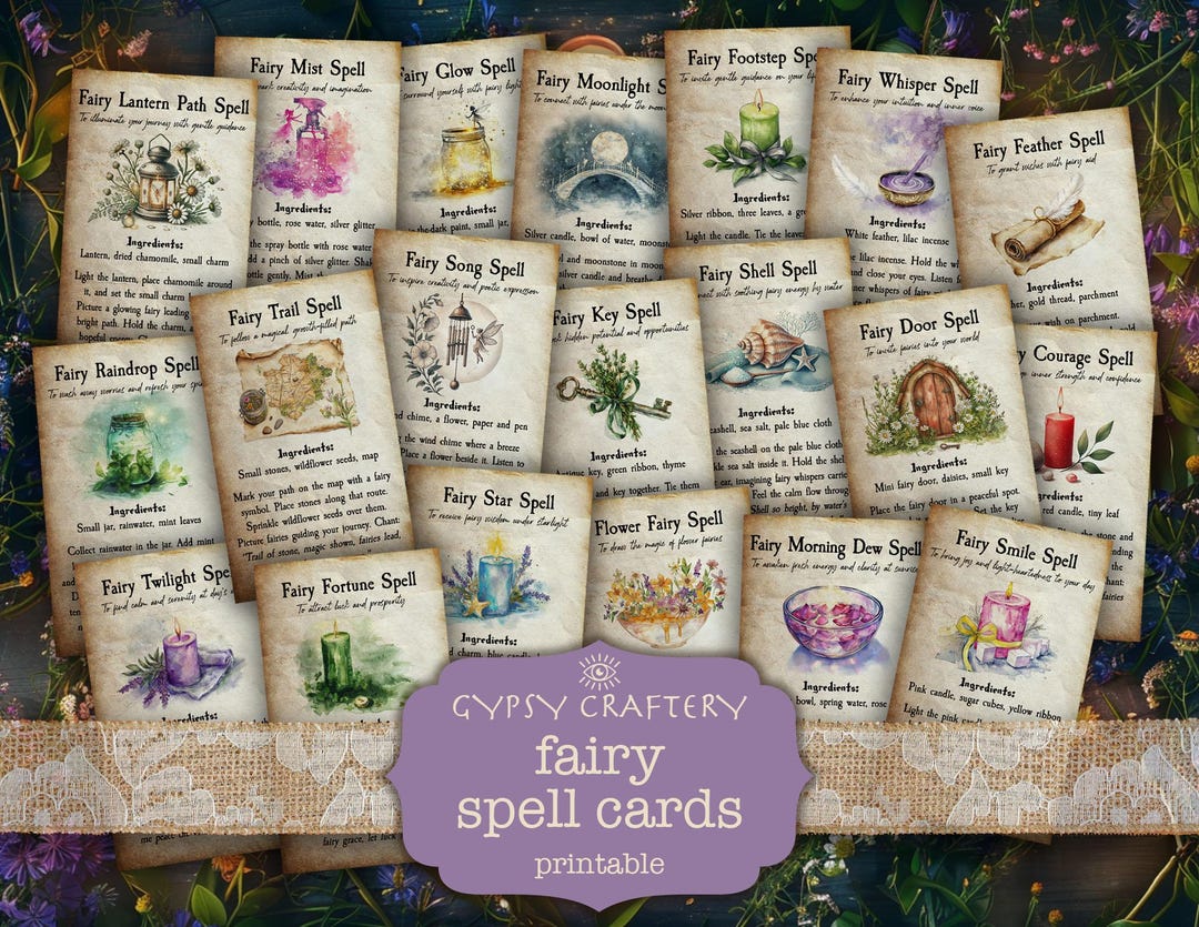 Fairy Spells: Printable Cards for Grimoire, Book of Shadows, Witch Junk ...
