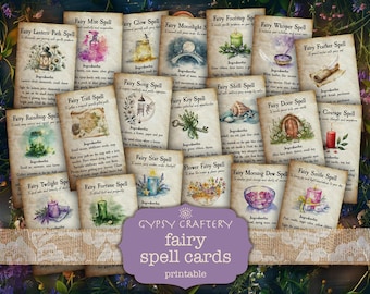 Fairy Spells: Printable Cards for Grimoire, Book Of Shadows, Witch Junk Journal
