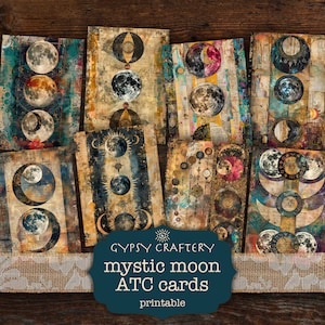 Mystic Moon ATC Cards, Junk Journal Cards, Printable Journaling Cards, Digital Download, Scrapbooking Supplies, Paper Crafts