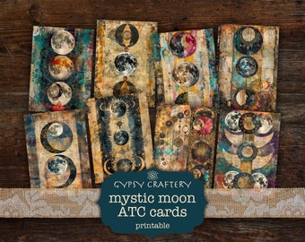 Mystic Moon ATC Cards, Junk Journal Cards, Printable Journaling Cards, Digital Download, Scrapbooking Supplies, Paper Crafts