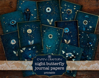 Night Butterfly Junk Journal Kit, Printable Collage Paper (Digital Download)
