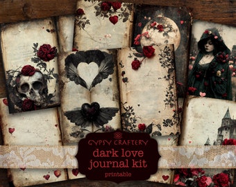 Dark Love Junk Journal Kit, gotische afdrukbare ephemera (digitale download)
