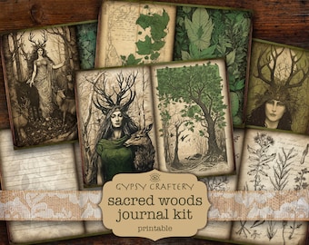 Sacred Woods Junk Journal Kit, Pagan Ephemera, Scrapbook Paper (Digital Download)
