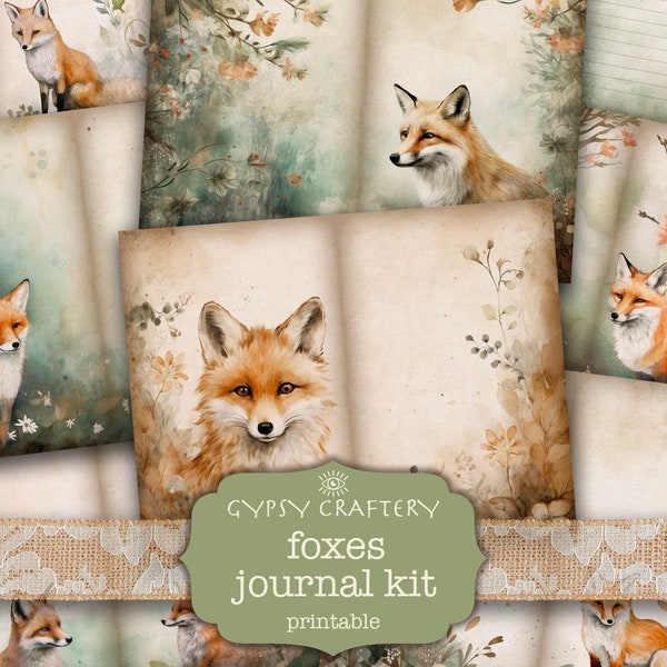 Foxes Junk Journal Kit, Fox Digital Journal Kit, Forest Fox Printable Paper, Journal Supplies, Scrapbooking, Crafts, Diy