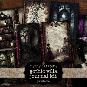 Gothic Villa Junk Journal Kit, Digital Download, Goth Journal Supplies, Dark Academia Journal, Printable Paper, Ephemera Pack, Witchy