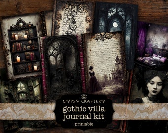 Gothic Villa Junk Journal Kit, Digital Download, Goth Journal Supplies, Dark Academia Journal, Printable Paper, Ephemera Pack, Witchy