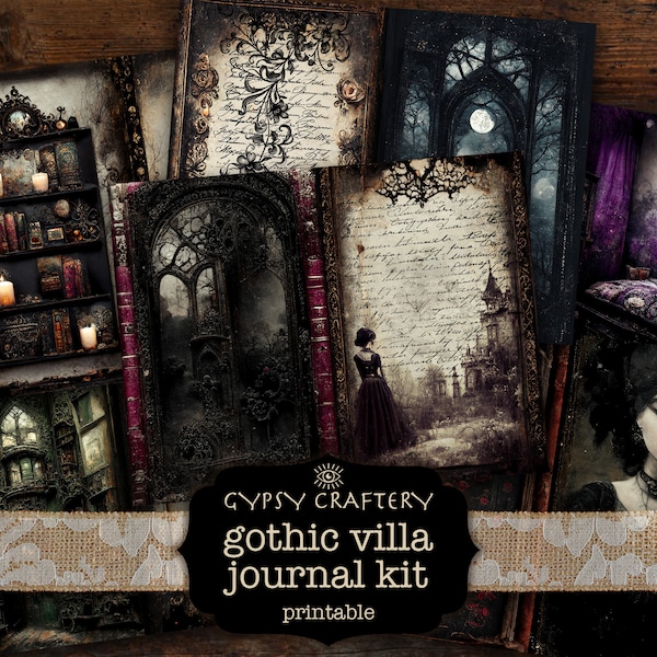 Gothic Villa Junk Journal Kit, Téléchargement numérique, Goth Journal Supplies, Dark Academia Journal, Papier imprimable, Pack Ephemera, Witchy