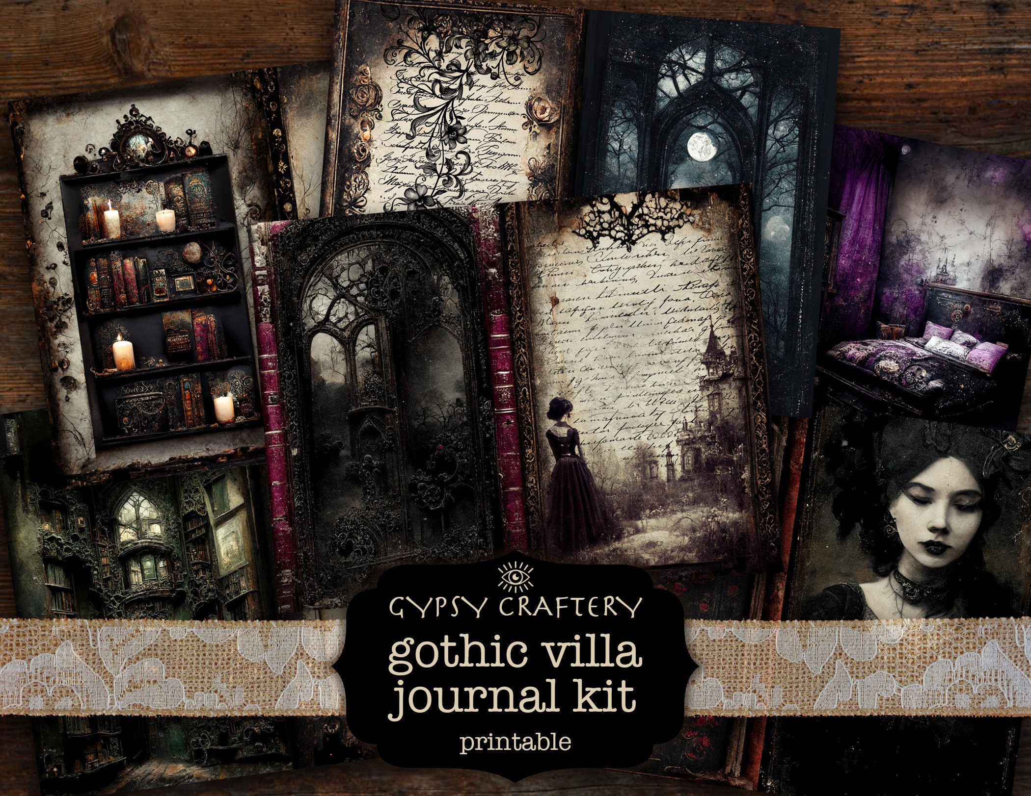 Gothic Villa Junk Journal Kit, Digital Download, Goth Journal Supplies, Dark Academia Journal, Printable Paper, Ephemera Pack, Witchy