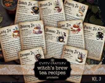 Witch’s Brew Tea Recipes, Printable Spell Book, Book of Shadows, Digital Grimoire, Witchcraft Pages, Herbal Tea, Witchy Journal