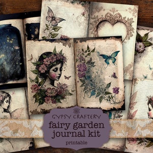 Fairy Garden Junk Journal Kit, Journal Ephemera, Journaling Supplies, Scrapbook Supplies, Printable Journal, ATC Cards, Fairies