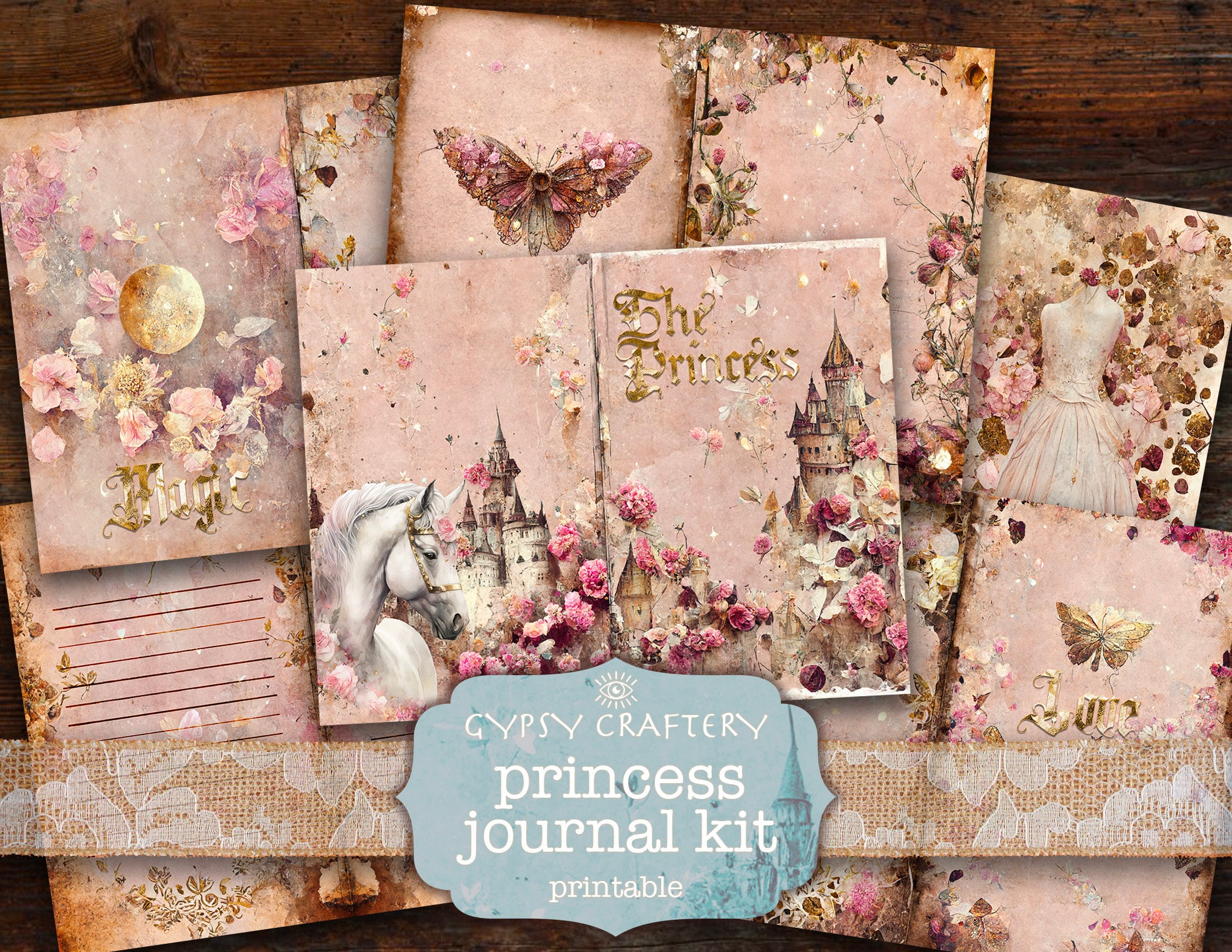 Princess Scrapbook Kit, Pink Gold Ephemera, Junk Journal Printable ...