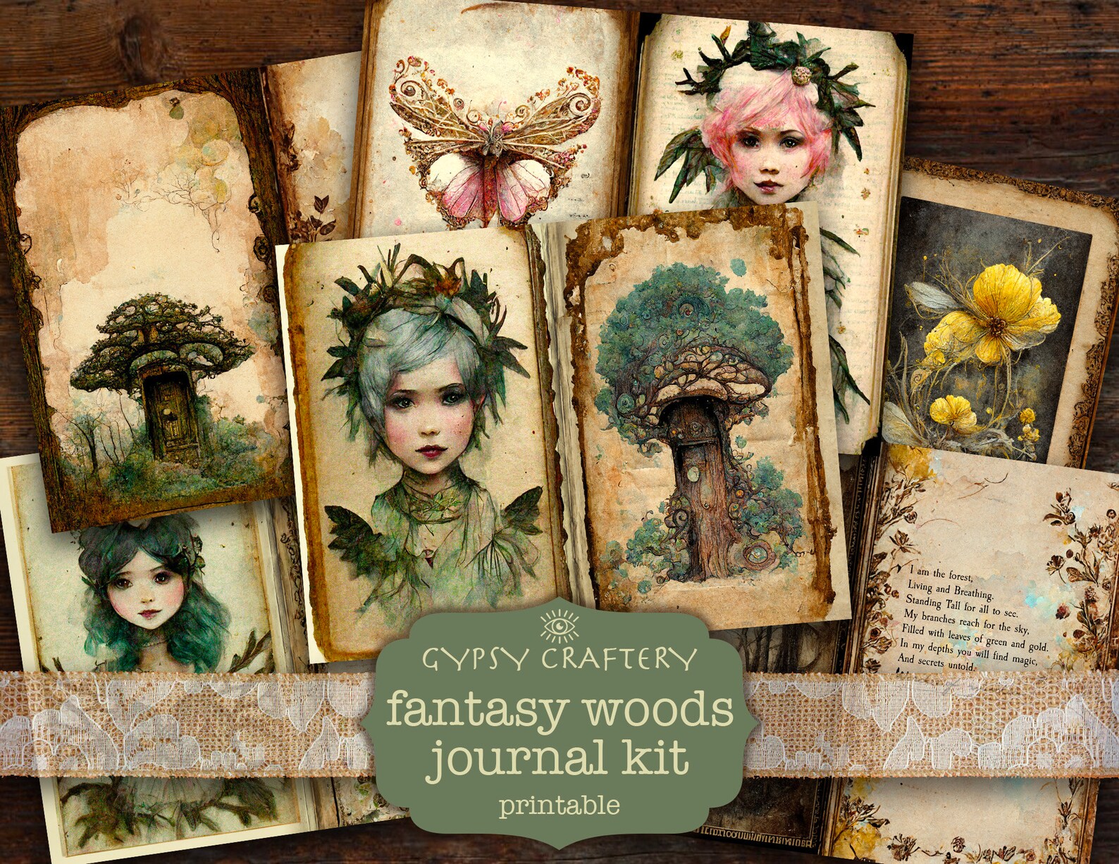 Fantasy Woods Junk Journal Kit, Ephemera, ATC Cards (digital Download ...